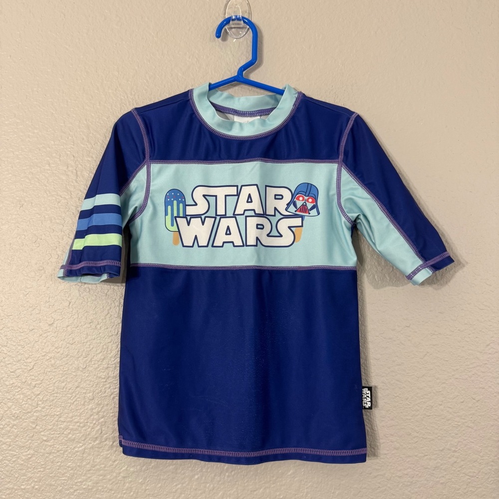 Disney Boy's Size 5/6 Blue Star Wars Darth Vader Popsicle Graphic Rash Guard